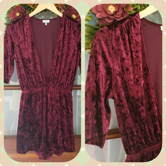 Tobi Pants - Merlot Crushed Velvet Deep V-Neck Kingston Romper